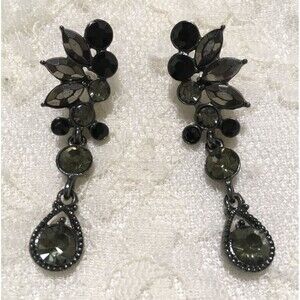 Rhinestone Dangle Drop Earrings Gunmetal Gray Whimsigoth Fairy